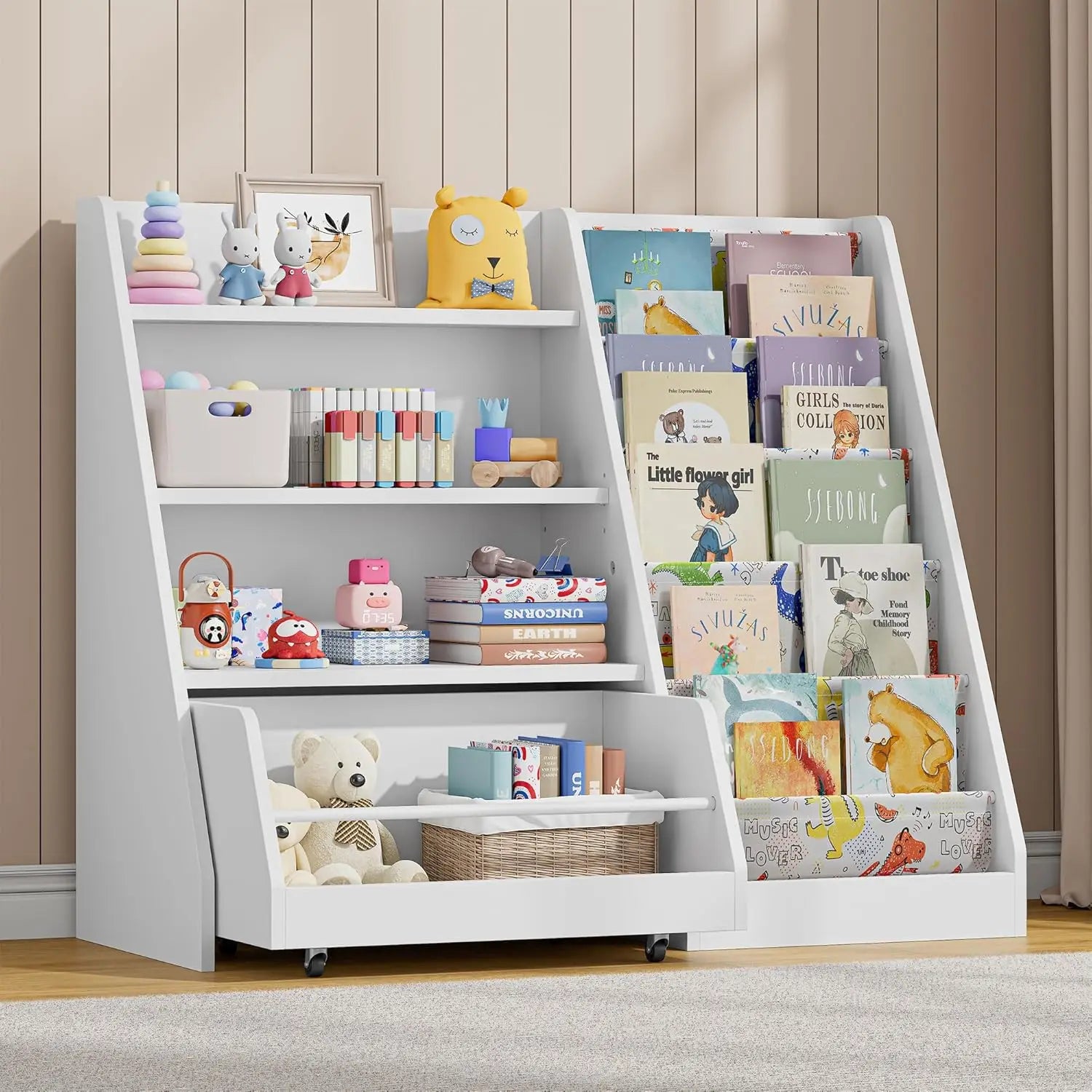 Kids Bookshelf 42" with Drawer – Antique White