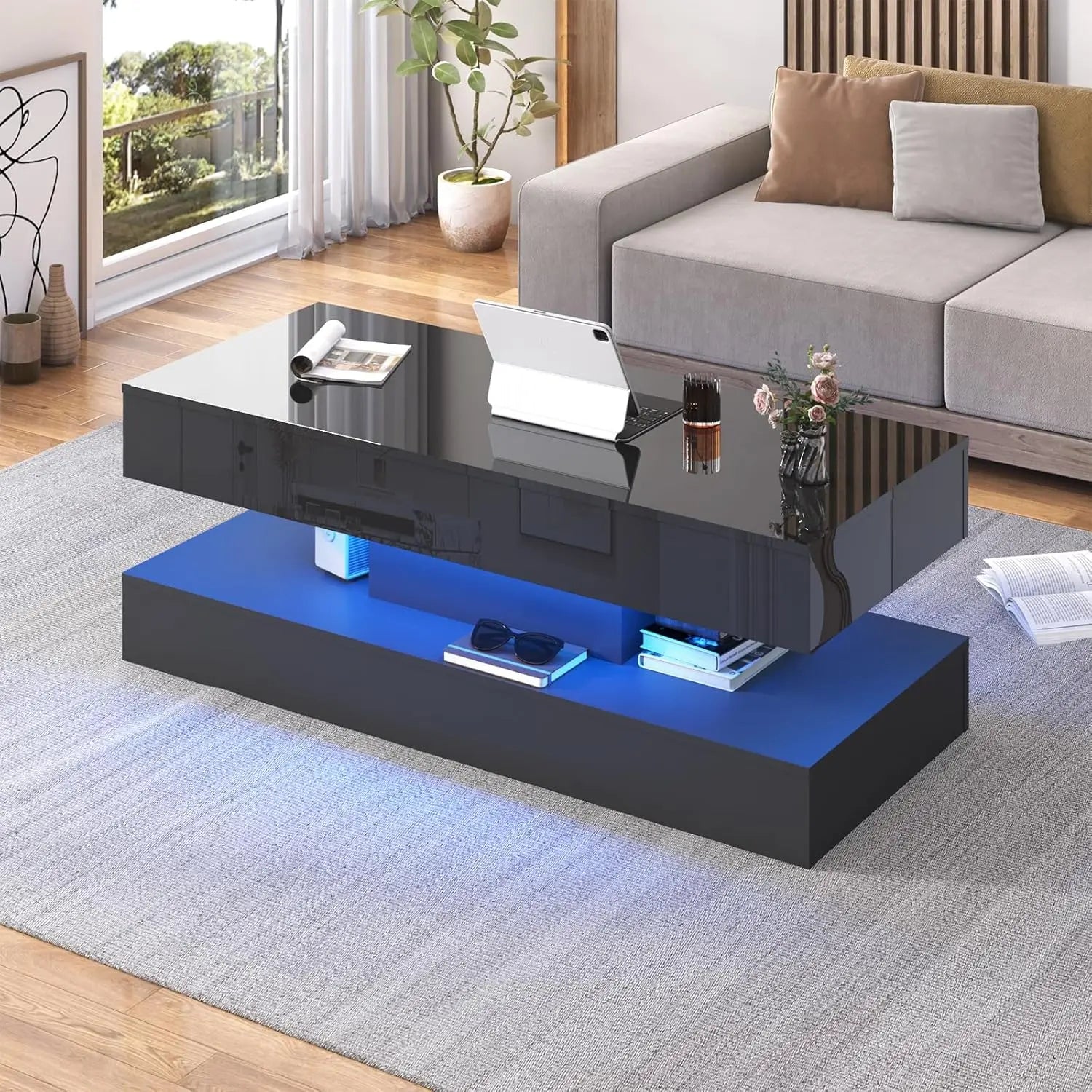 Modern LED Coffee Table with Storage & Remote/App Control
