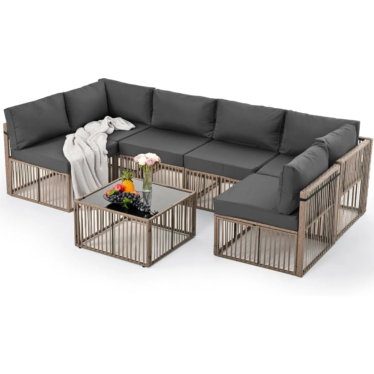 7-Piece Outdoor Rattan Sectional Set – Adjustable & Comfortable Description