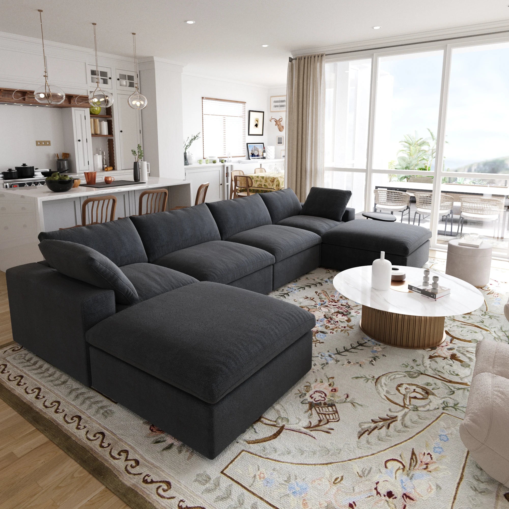 Modular Convertible Cloud Couch 6-Seats U-Shaped Couches Comfy Down Filled Sectional Sofa With Ottomans Removable Cushion Covers