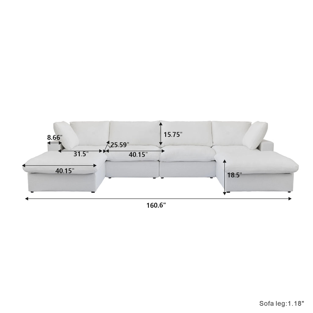 Modular Convertible Cloud Couch 6-Seats U-Shaped Couches Comfy Down Filled Sectional Sofa With Ottomans Removable Cushion Covers