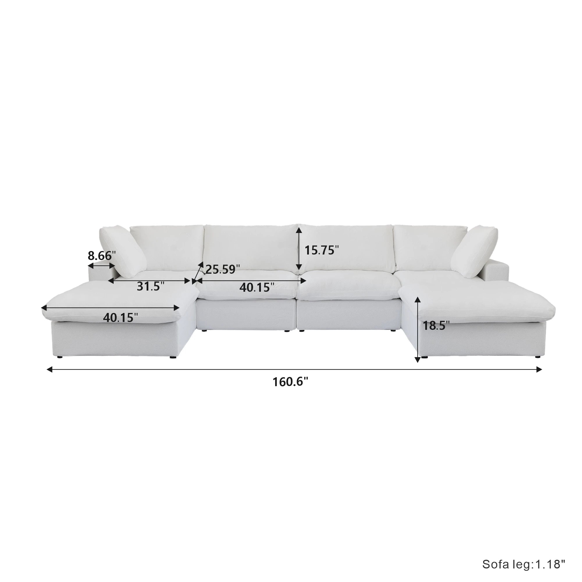 Modular Convertible Cloud Couch 6-Seats U-Shaped Couches Comfy Down Filled Sectional Sofa With Ottomans Removable Cushion Covers