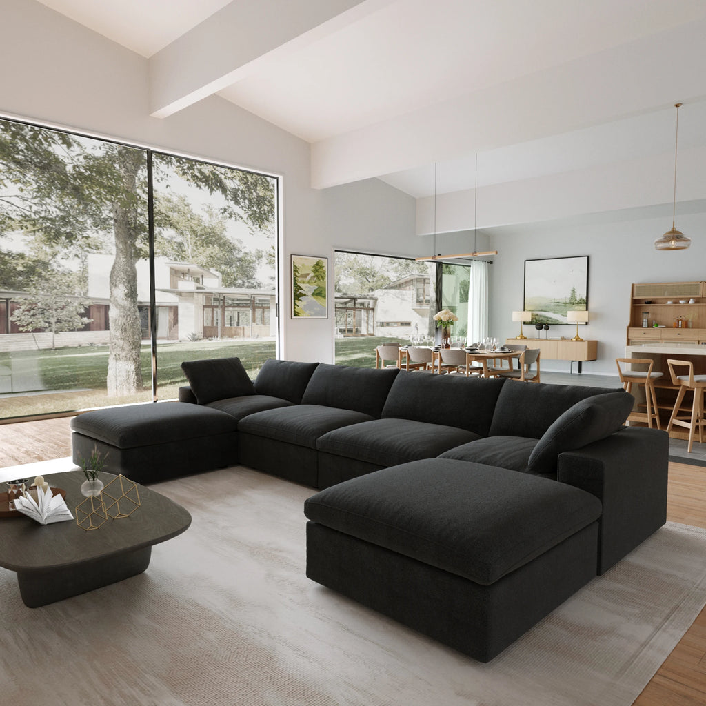 Modular Convertible Cloud Couch 6-Seats U-Shaped Couches Comfy Down Filled Sectional Sofa With Ottomans Removable Cushion Covers