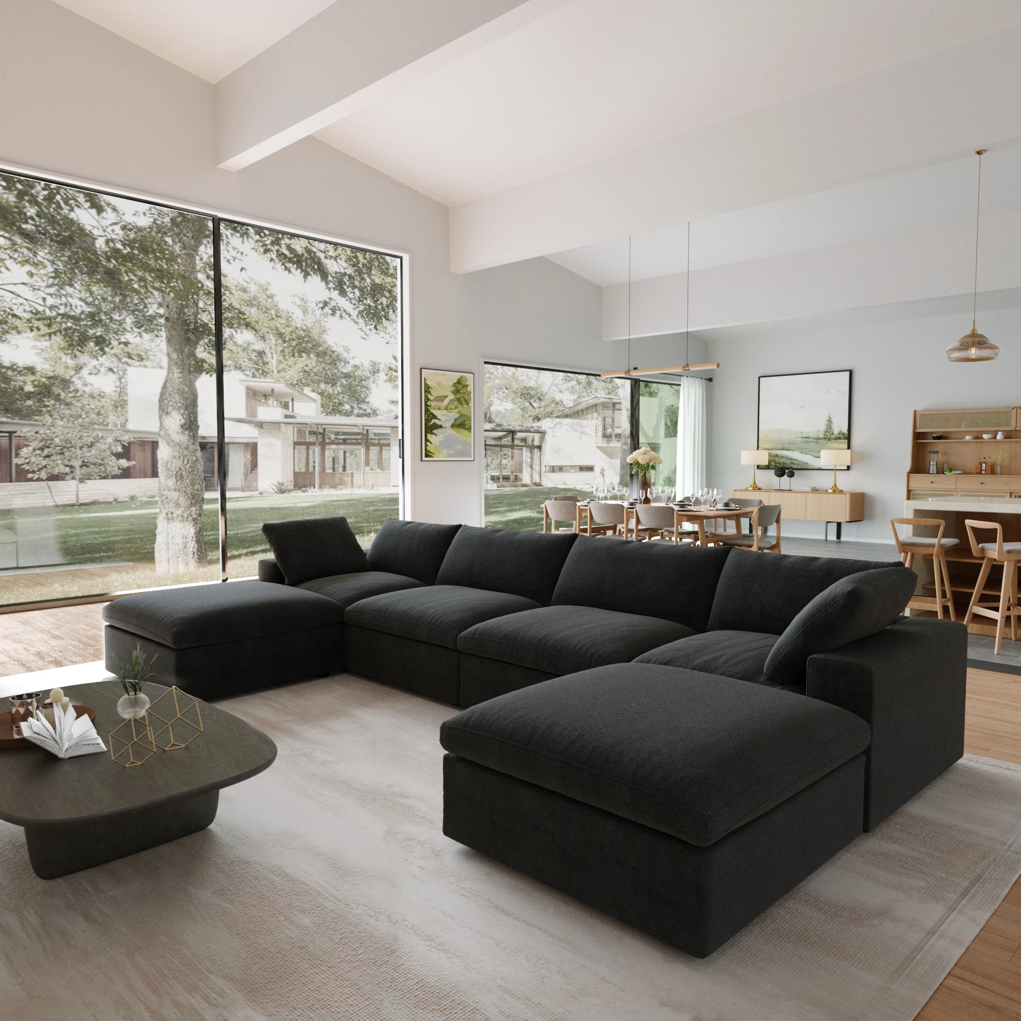 Modular Convertible Cloud Couch 6-Seats U-Shaped Couches Comfy Down Filled Sectional Sofa With Ottomans Removable Cushion Covers