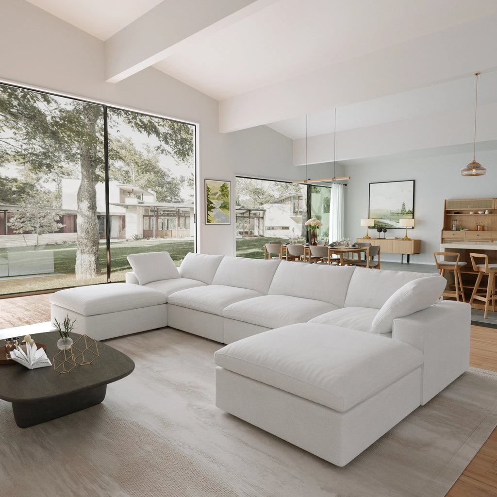 Modular Convertible Cloud Couch 6-Seats U-Shaped Couches Comfy Down Filled Sectional Sofa With Ottomans Removable Cushion Covers