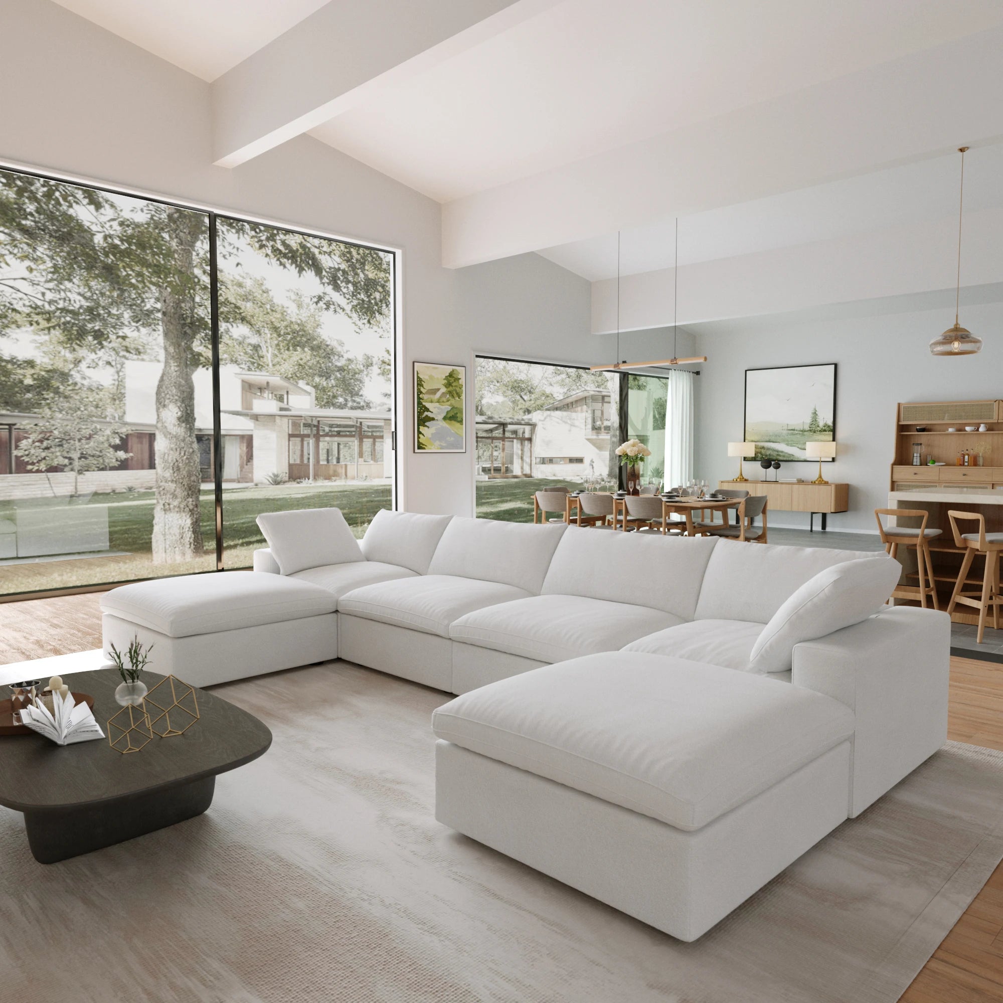 Modular Convertible Cloud Couch 6-Seats U-Shaped Couches Comfy Down Filled Sectional Sofa With Ottomans Removable Cushion Covers
