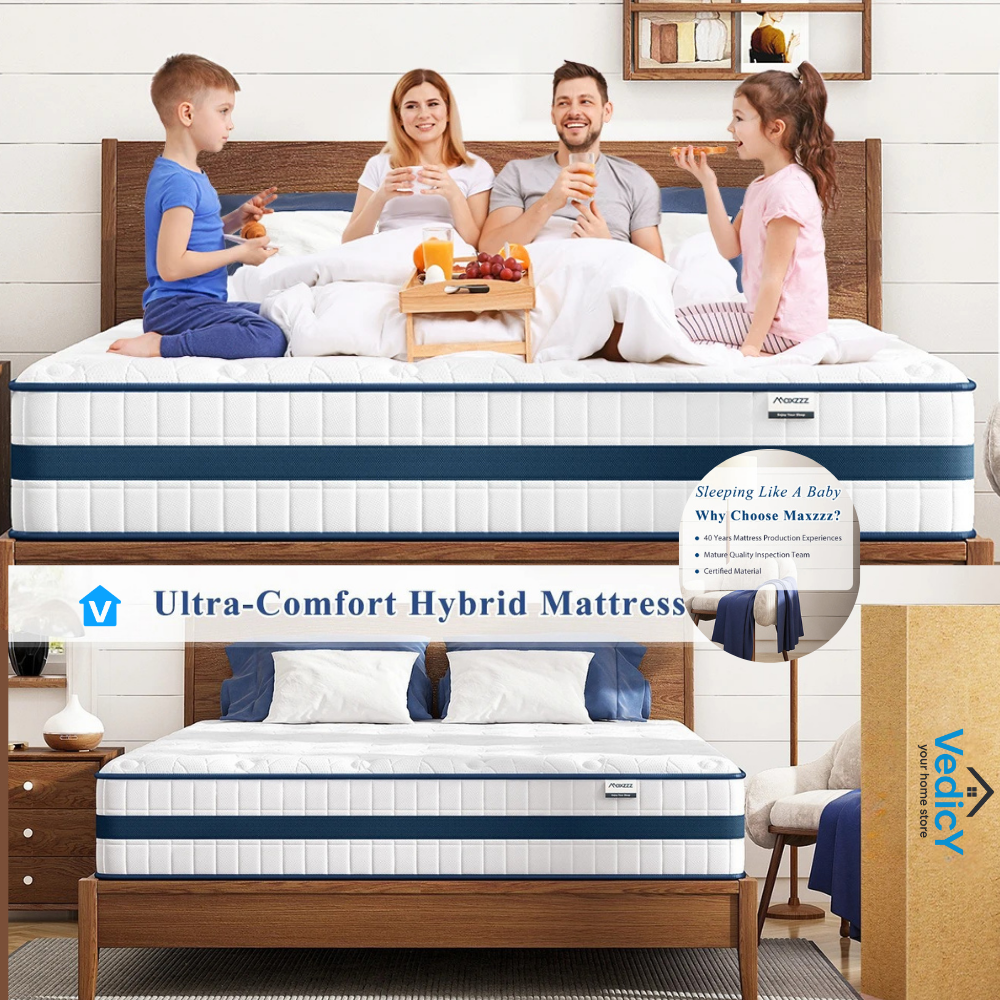 Maxzzz Firm Hybrid Mattress – USA Made, Eurotop, Memory Foam & Pocket Spring, 9-12 Inch