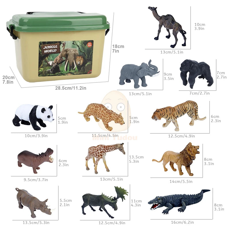 2PCS Animal Figures Playset with Storage Case & Safari Play Mat