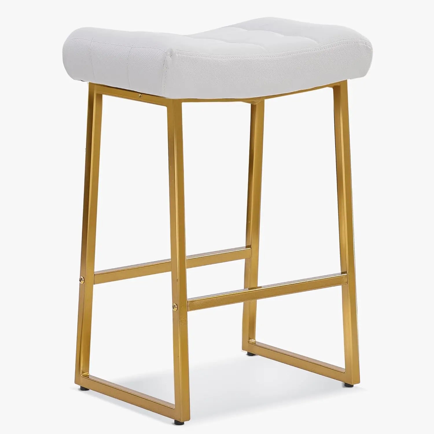 Modern Saddle Bar Stool – Upholstered Faux Leather, Gold Base