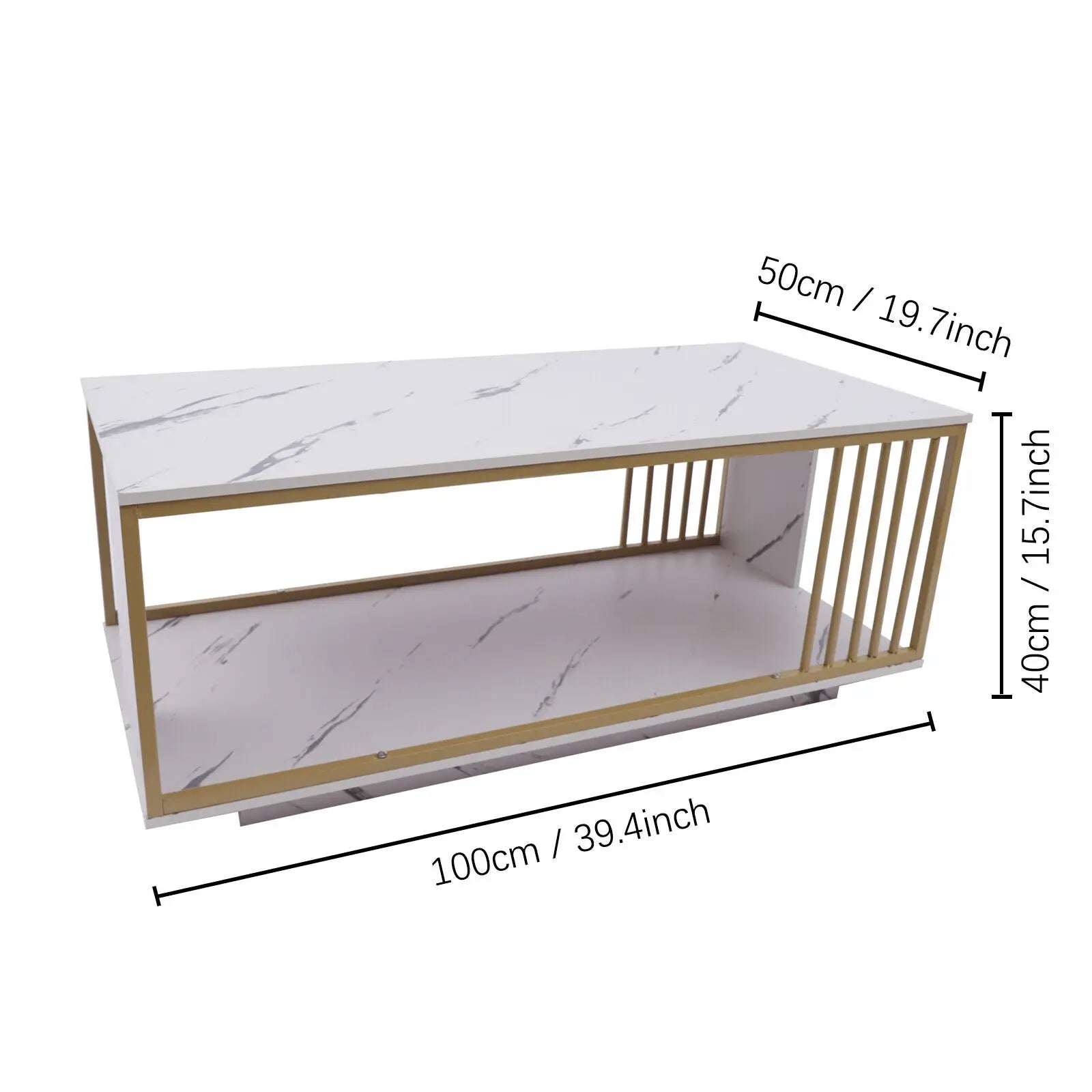 Modern White & Gold Coffee Table with Storage Shelf