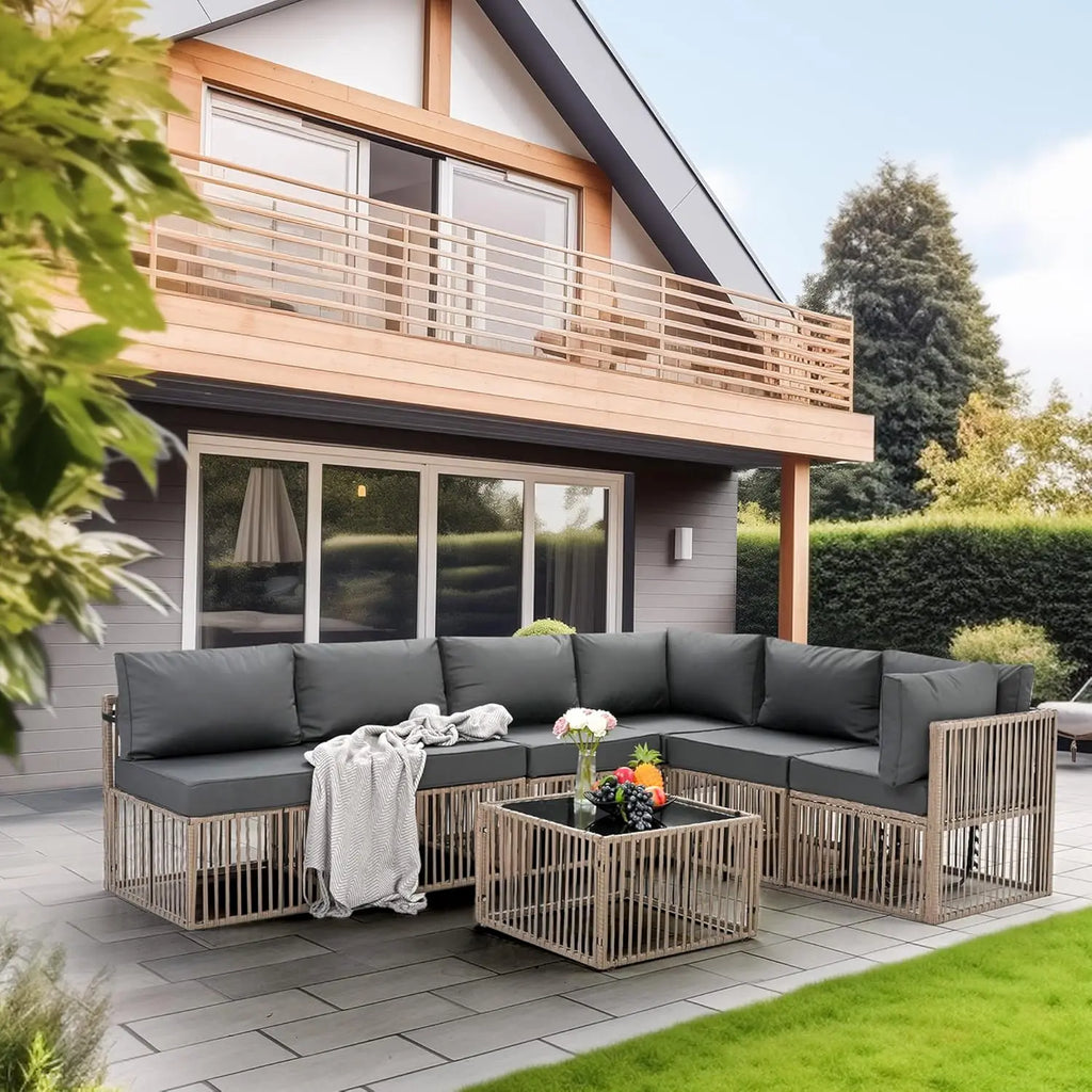 7-Piece Outdoor Rattan Sectional Set – Adjustable & Comfortable  Description
