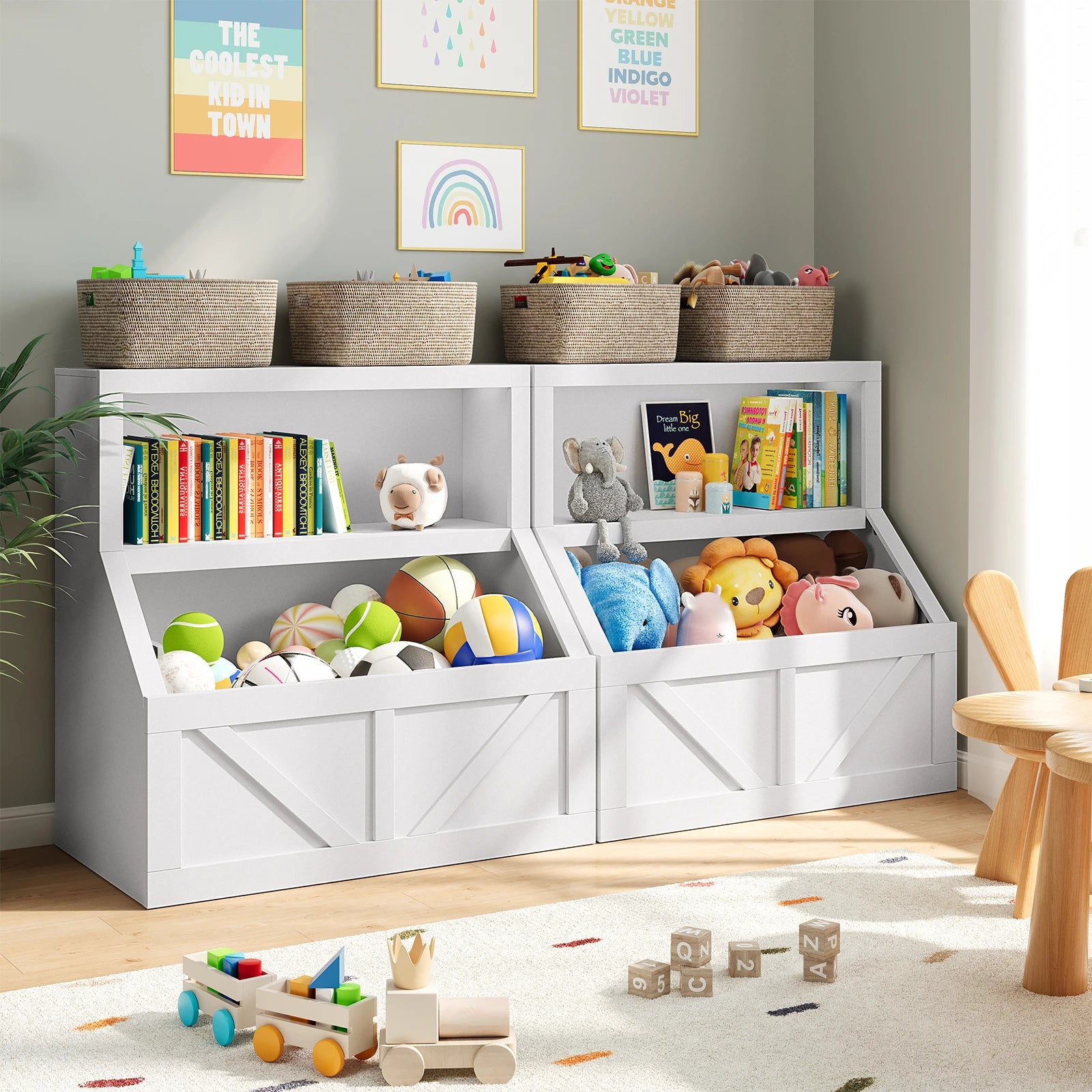 ids Bookshelf – Toy & Book Storage, Engineered Wood, Vintage White/Grey