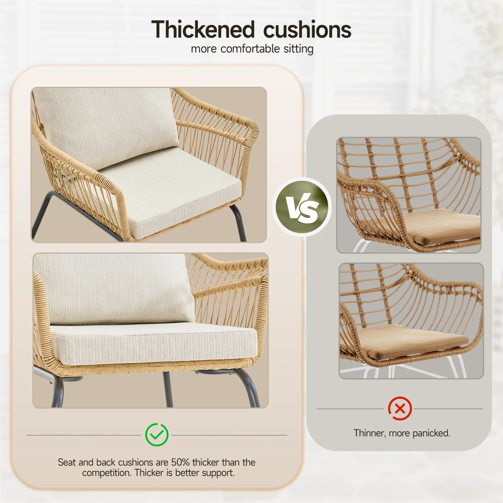 4 Piece Patio Wicker Loveseat Sets, & End Table, 2 Outdoor Rattan Chairs with Glass Top Table Boho Patio Furniture Set for Garde
