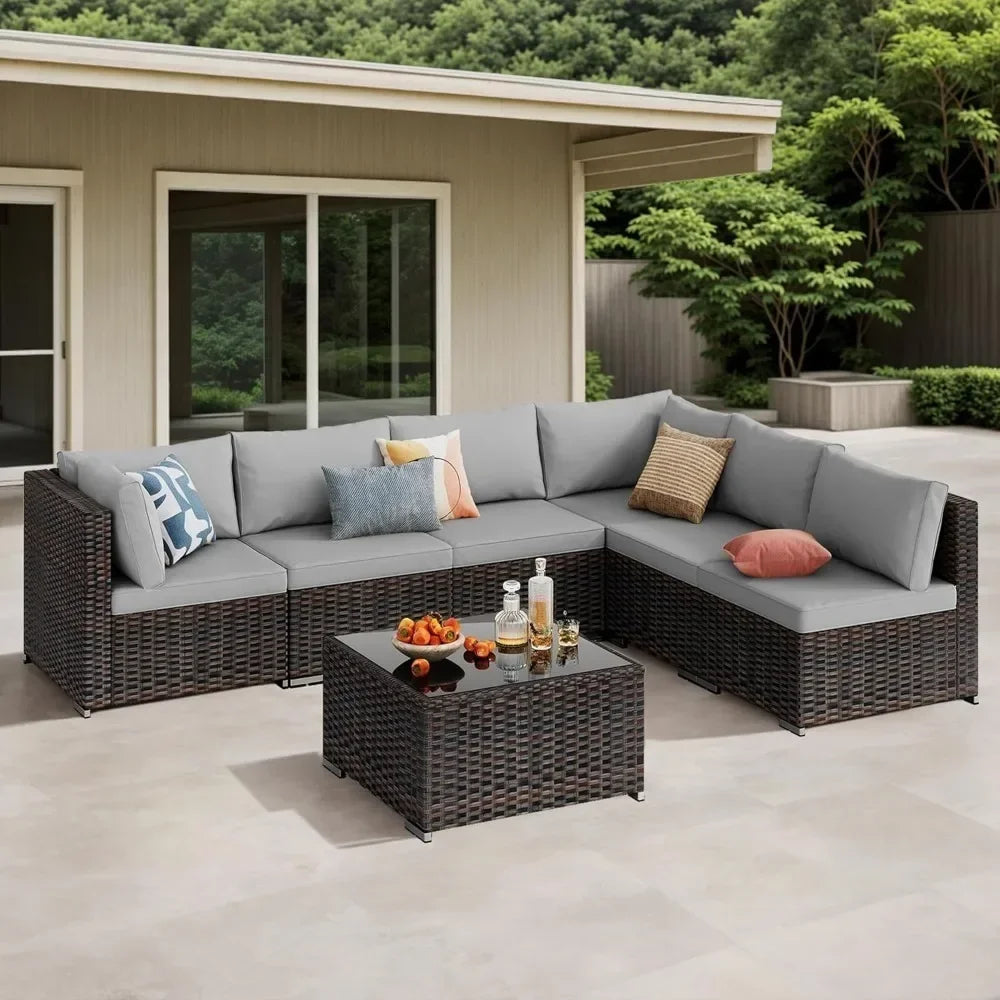 7-Piece L-Shaped Patio Furniture Set – Modular Comfort & Durable Design