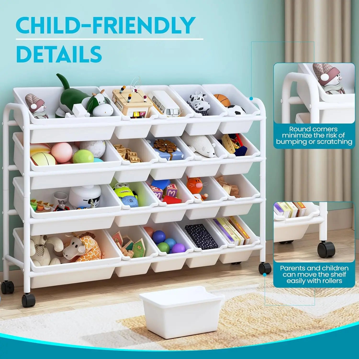 Experlam Kids Toy Organizer 20 Bins – 4-Tier Metal