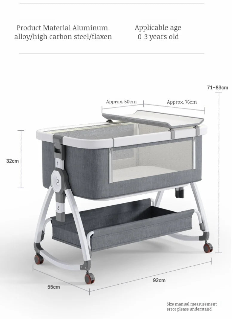 Foldable Portable Baby Bassinet Adjustable High/Low Portable Foldable Crib Anti Spillage Big Bed
