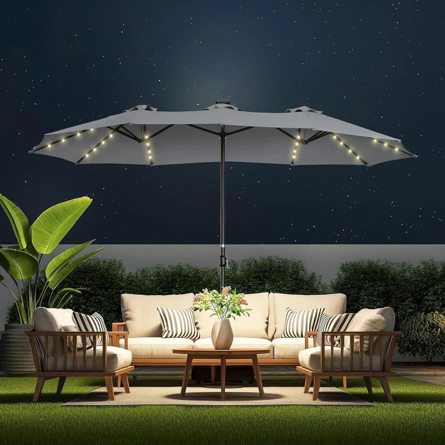 13ft Double-Sided Solar LED Patio Umbrella – Extra Large Shade