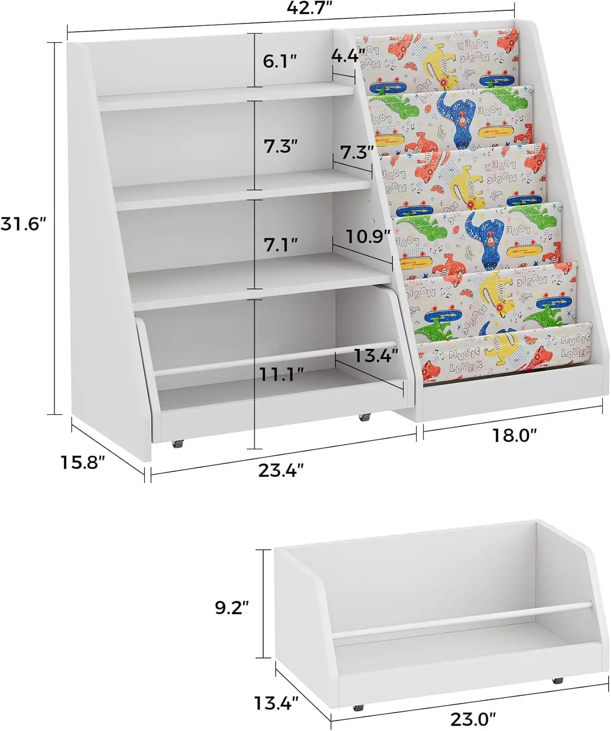 Kids Bookshelf 42" with Drawer – Antique White