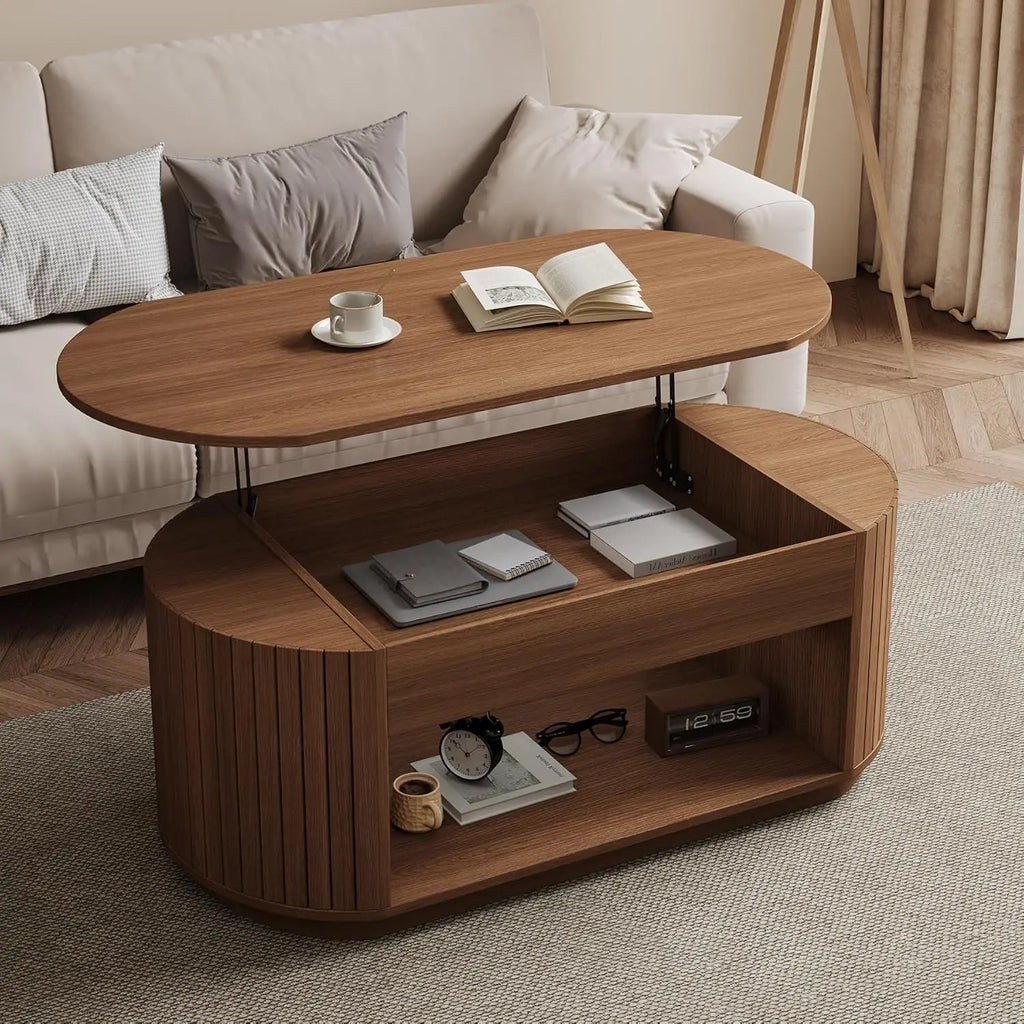Minimalist Modern Oval Coffee Table 47" with Lift-Top