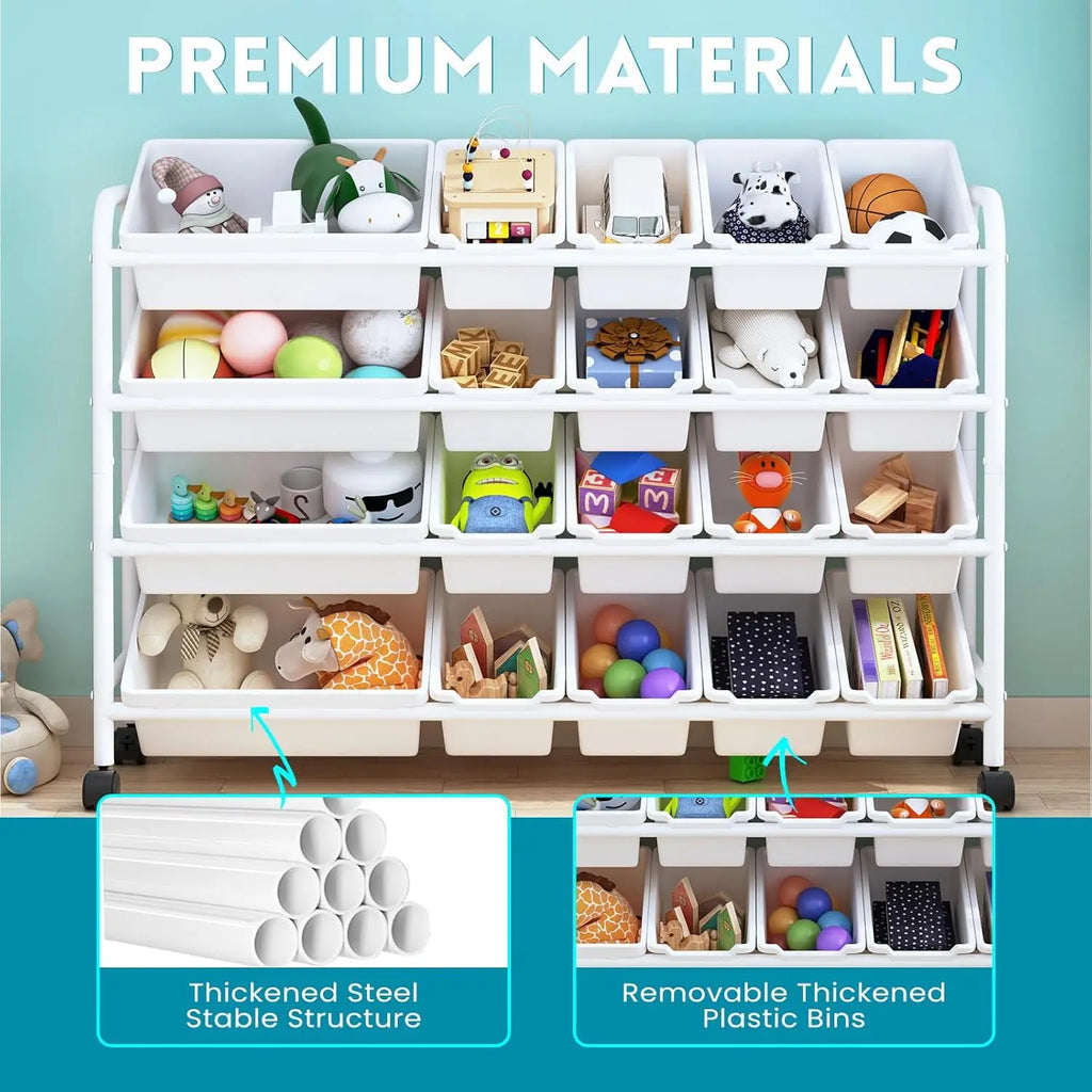 Experlam Kids Toy Organizer 20 Bins – 4-Tier Metal