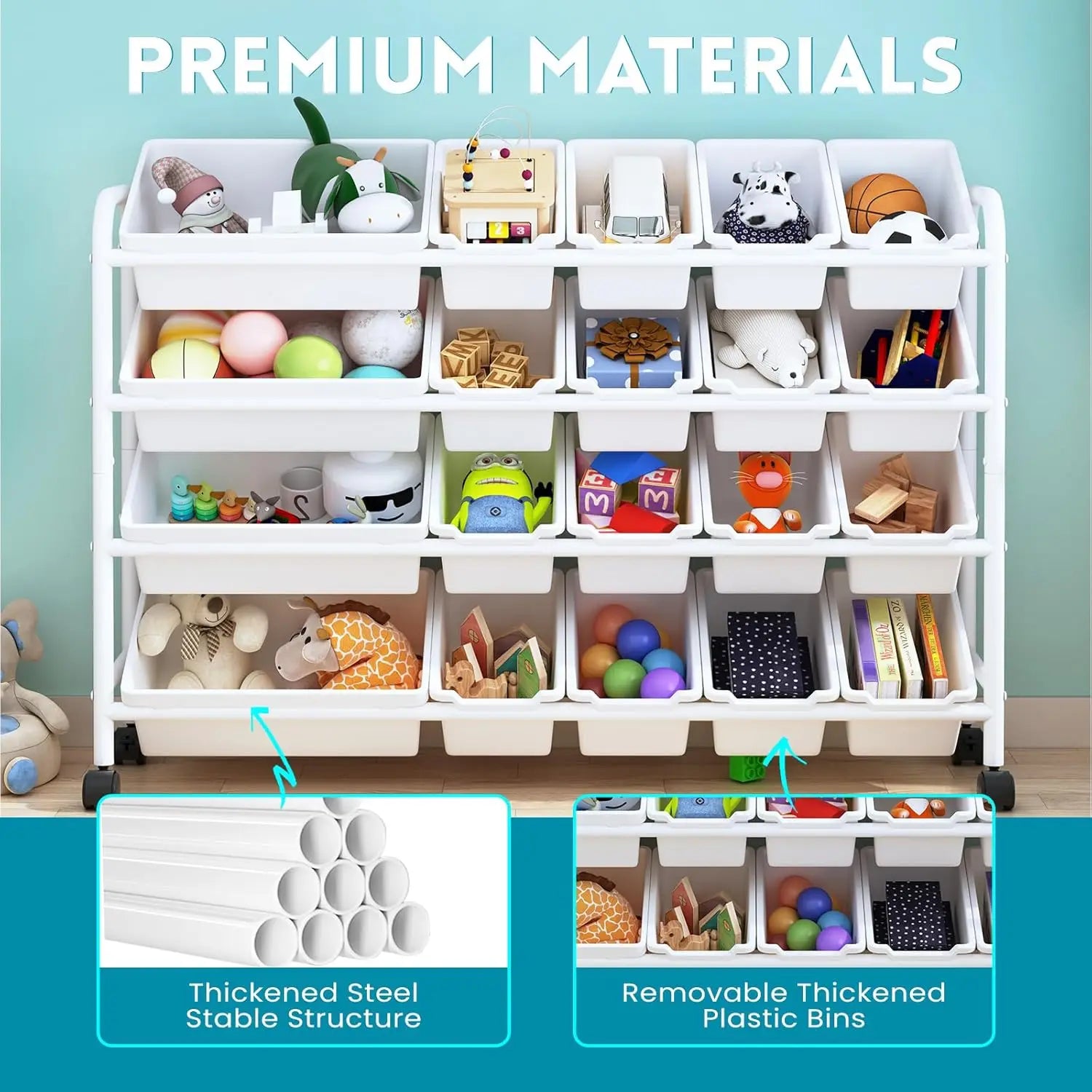 Experlam Kids Toy Organizer 20 Bins – 4-Tier Metal