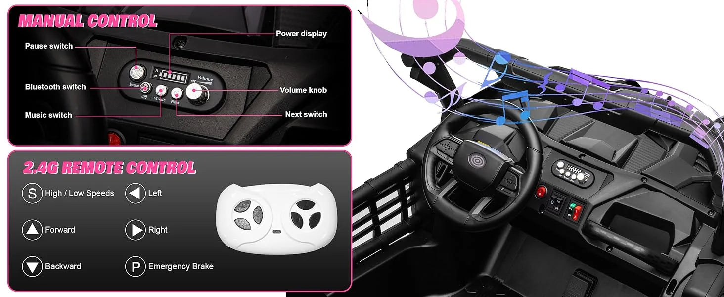 Joyracer 24V Kids Ride-On Car | Double Seat UTV | LED Lights, USB/MP3, Adjustable Volume | Ages 3–6