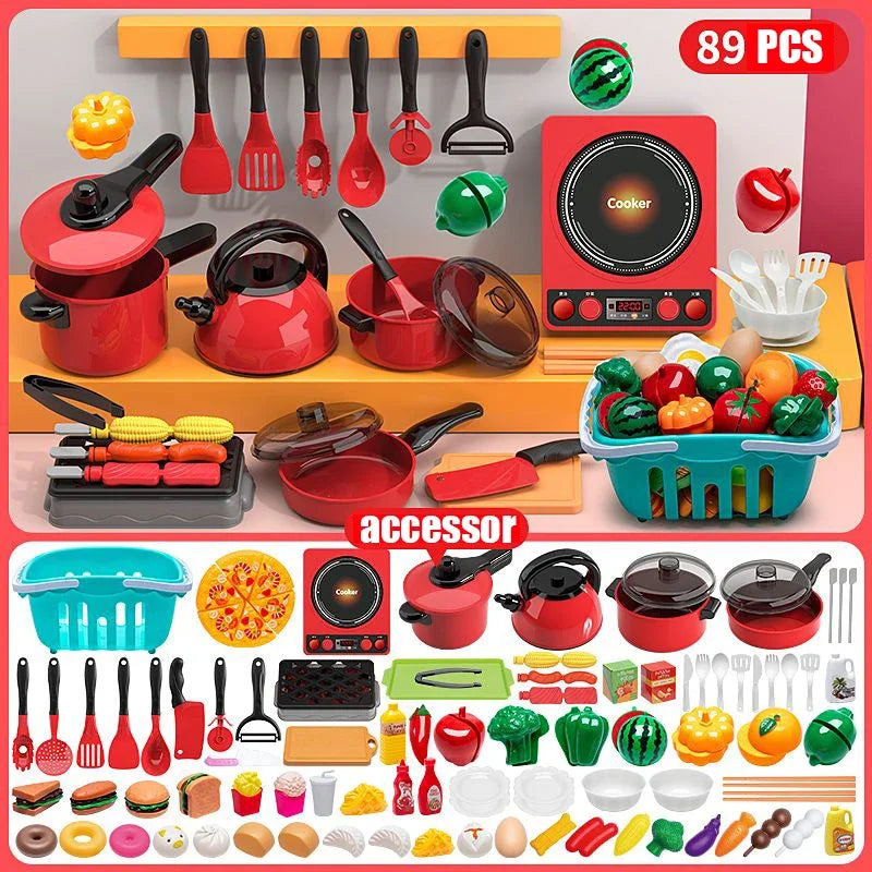 Pretend Play Red Kitchen Toy Set – Interactive Cooking Playset for Kids