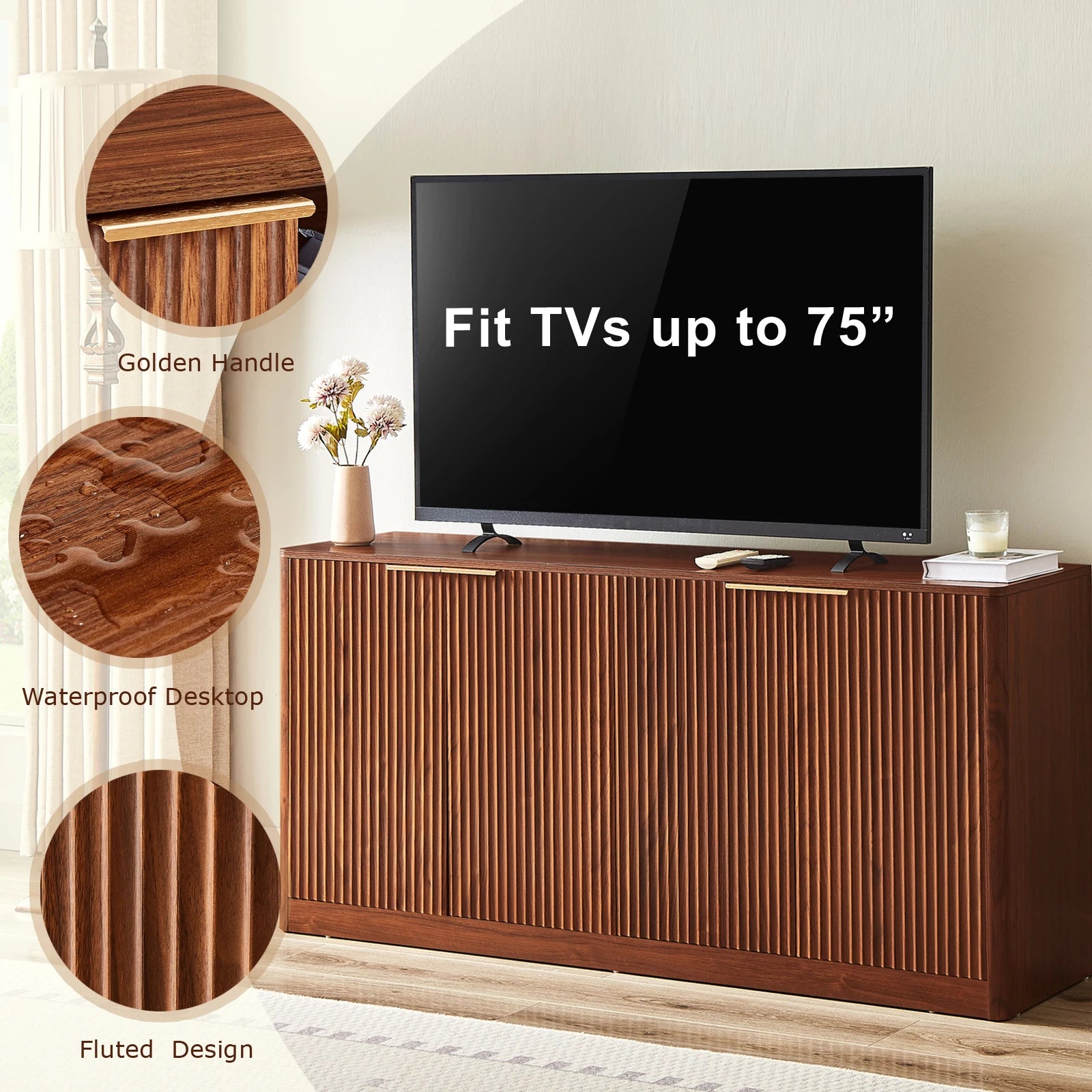 Rumiiro Modern Walnut & Gold Sideboard Cabinet