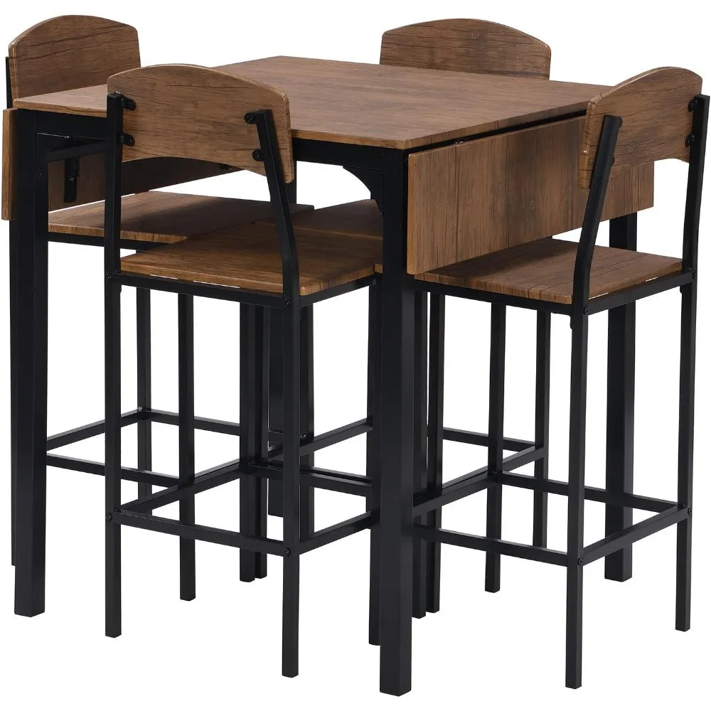 Rustic Farmhouse Dining Set for 4 with Drop-Leaf Table