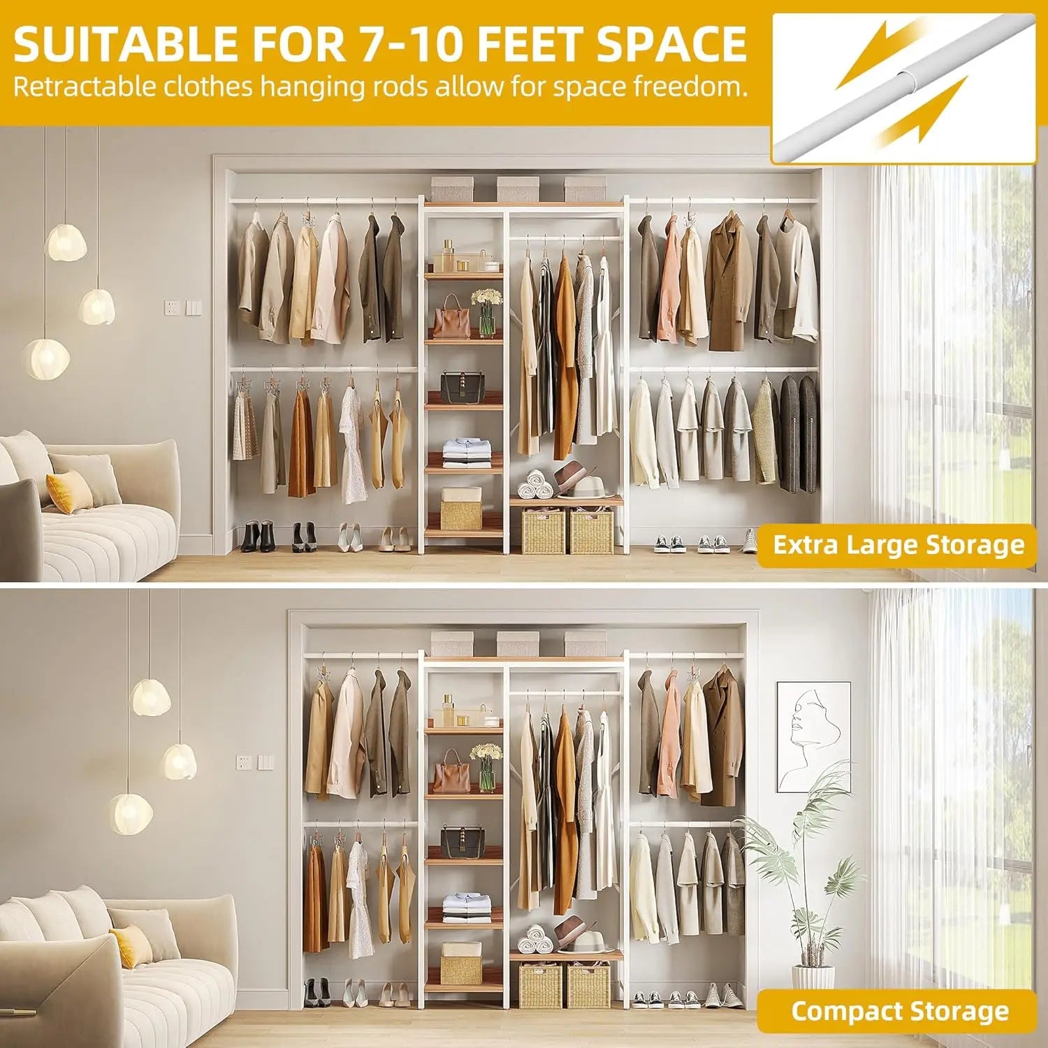 Heavy-Duty Adjustable Closet Organizer – 4 Expandable Hanging Rods