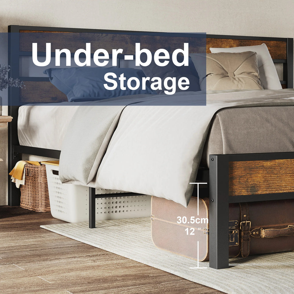 King Bed Frame, Easy Assembly, Noise-Free, No Box Spring Needed, Heavy Strong Metal Support Frames, Double-Row Support Bars, Vin