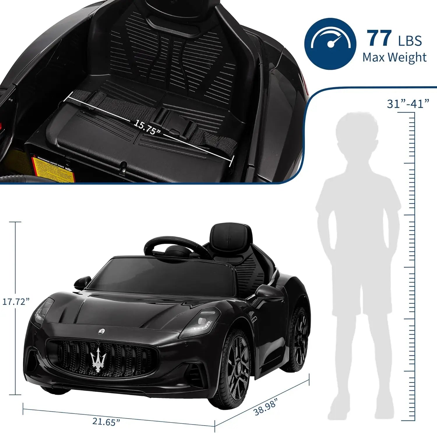 HiMISS GarveeLife Maserati Kids Ride-On Car | 12V Electric Vehicle with Remote Control & Seatbelt | Ages 3–6