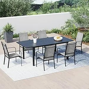 7-Piece Wicker Patio Dining Set with Cushions & Umbrella Hole – Black Rattan