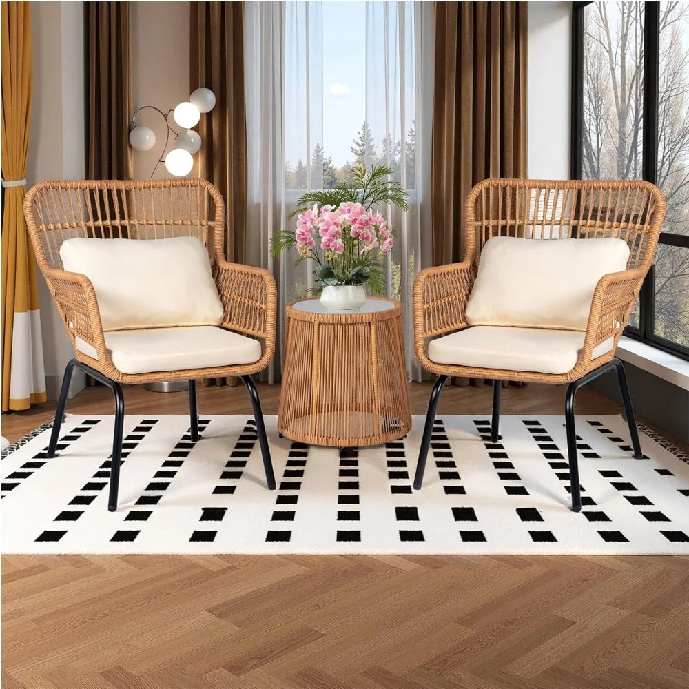 3-Piece Patio Bistro Set with Cushions & Glass Side Table – ANGDUO