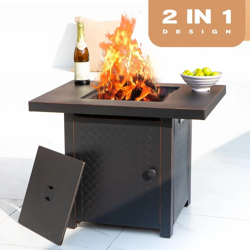 Verdeluxe 32" Square 2-in-1 Propane Fire Pit Table – Antique Bronze