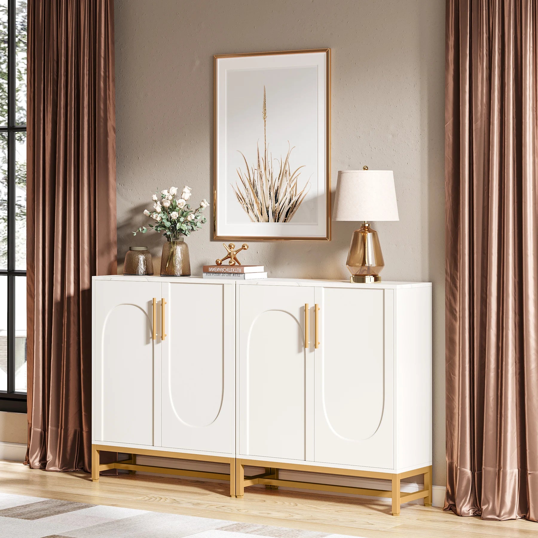 Tribesigns Modern White & Gold Sideboard Cabinet