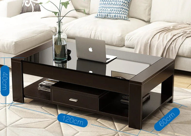 Scandinavian Modern Coffee Table with Tempered Glass – Simple & Stylish Design