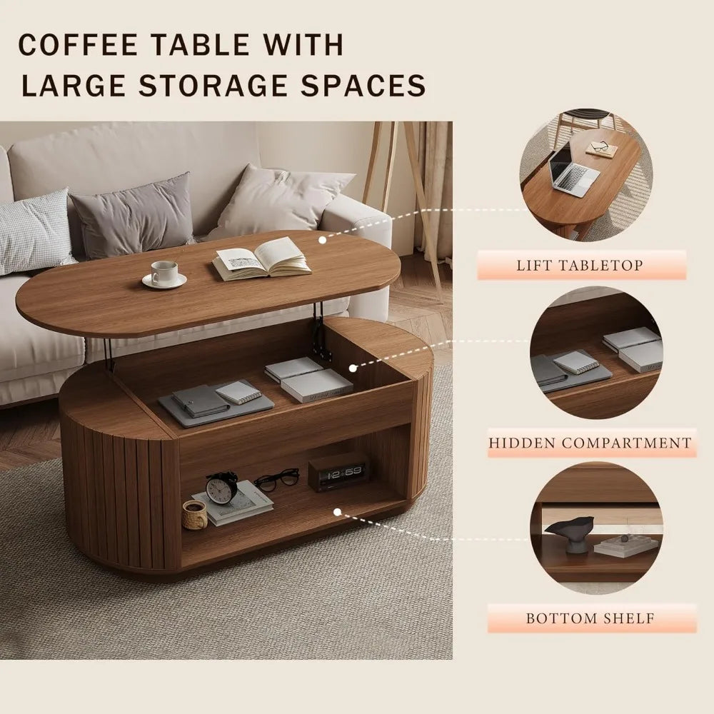 Minimalist Modern Oval Coffee Table 47" with Lift-Top