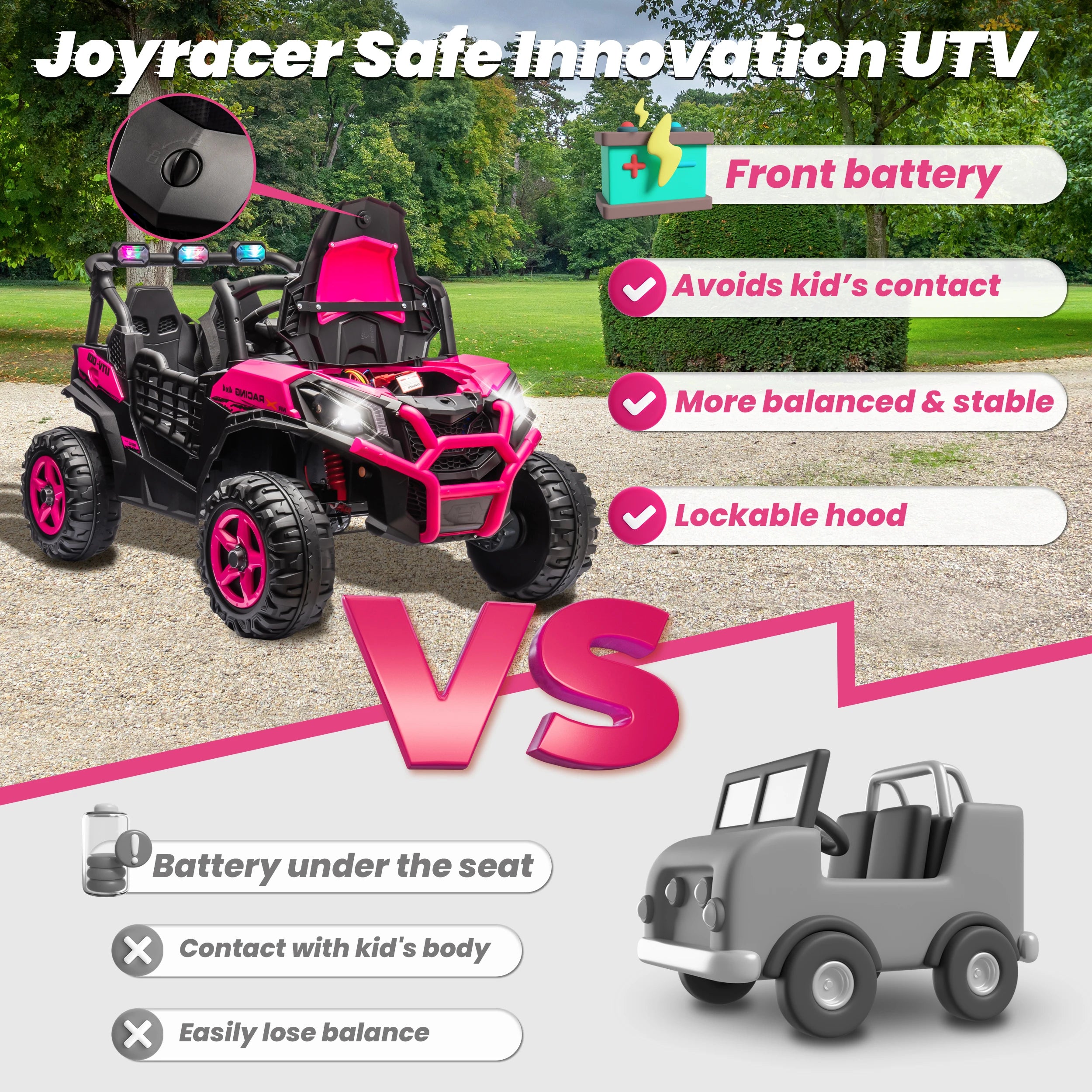 Joyracer 24V Kids Ride-On Car | Double Seat UTV | LED Lights, USB/MP3, Adjustable Volume | Ages 3–6