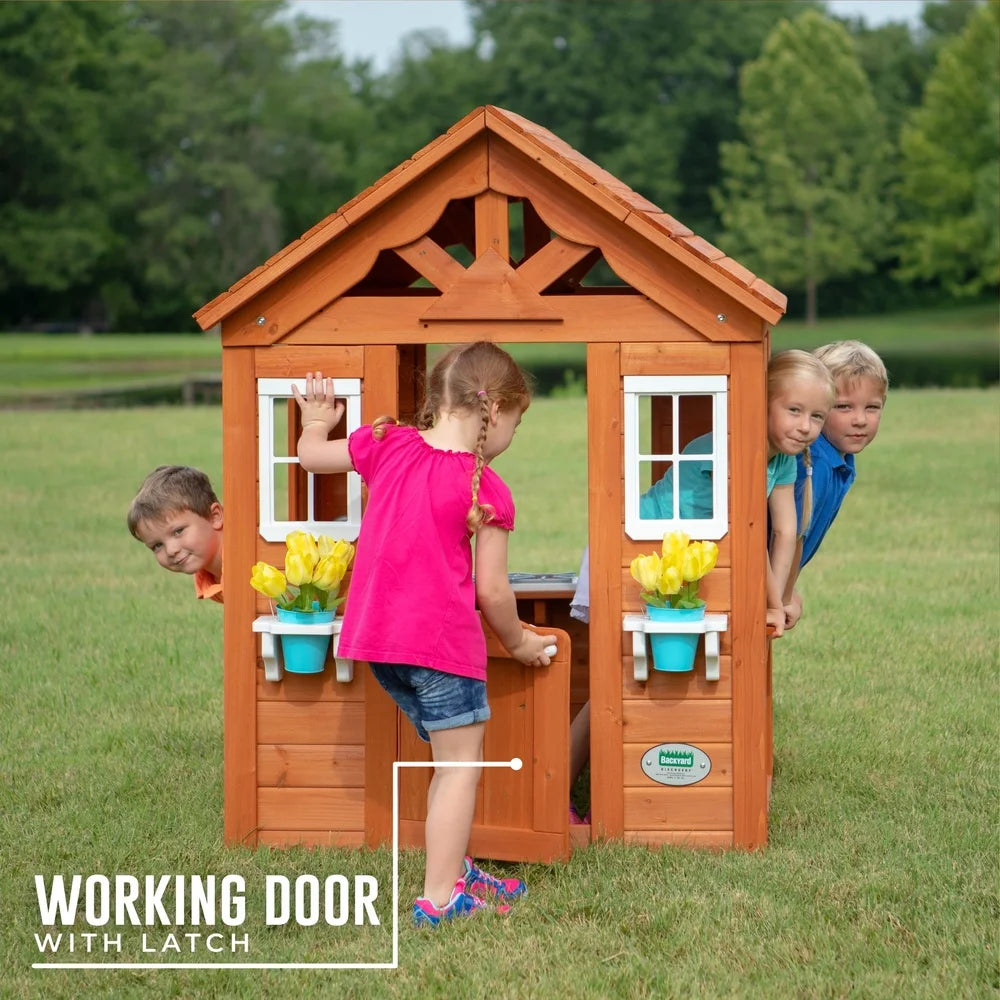 Timberlake Wooden Outdoor Playhouse for Kids – Cedar Wood, Snack Bar & Play Kitchen