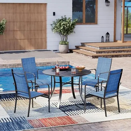 7-Piece Wicker Patio Dining Set with Cushions & Umbrella Hole – Black Rattan