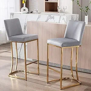 24" Modern Upholstered Bar Stool – White Faux Leather, Brushed Metal Frame