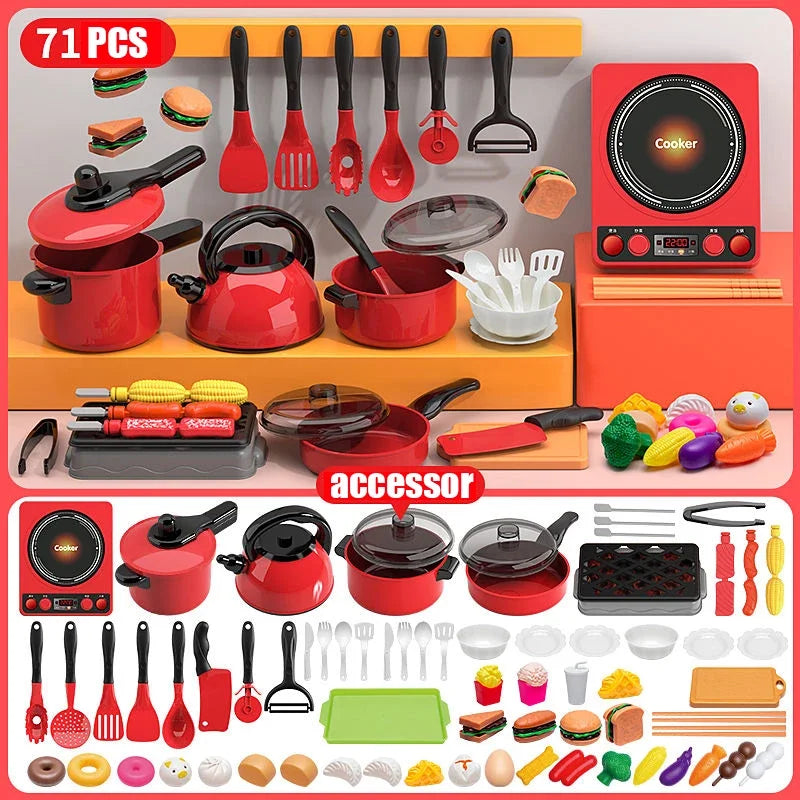 Pretend Play Red Kitchen Toy Set – Interactive Cooking Playset for Kids