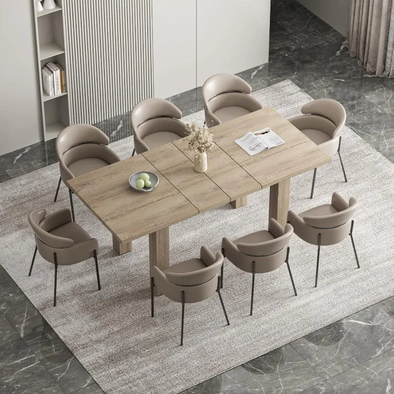 Expandable Mid-Century Modern Dining Table 55"-78" for 6-10