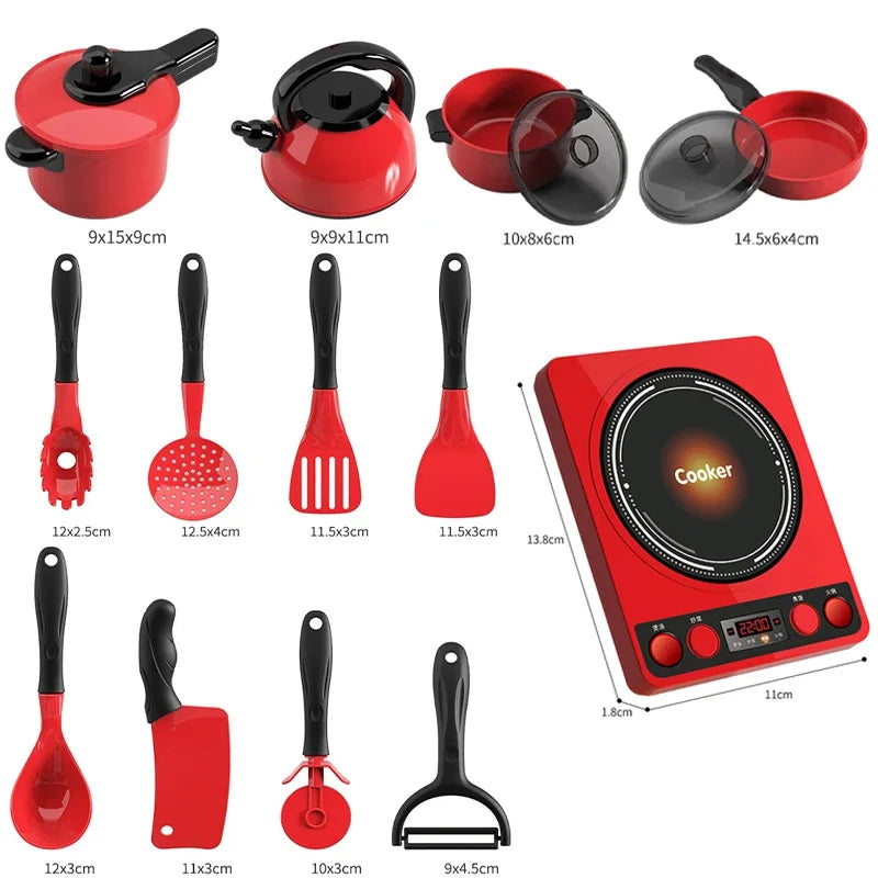 Pretend Play Red Kitchen Toy Set – Interactive Cooking Playset for Kids