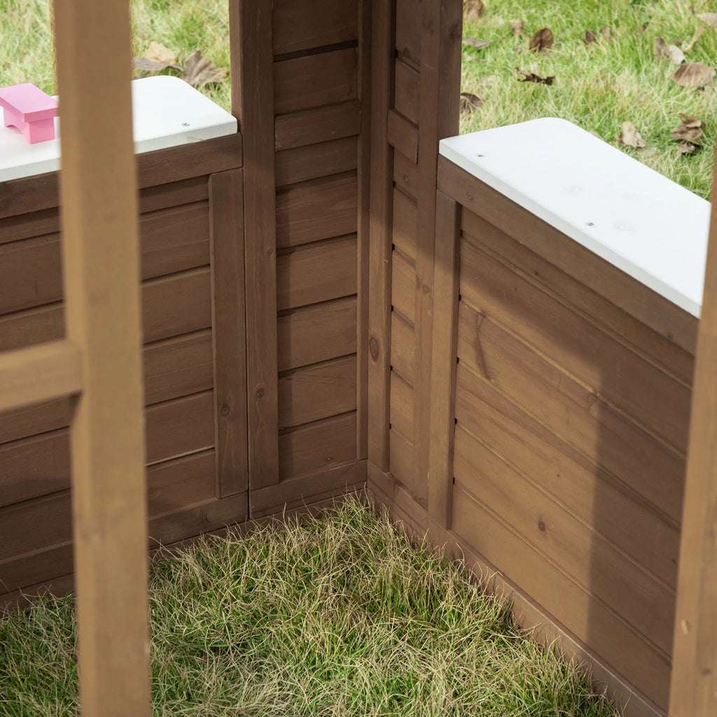 Outsunny Kids Wooden Outdoor Playhouse  Fir Wood, Serving Station & Flowerpot Holders