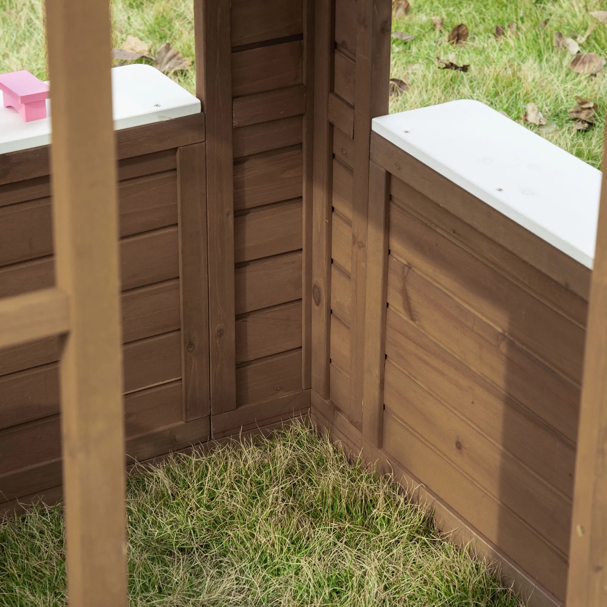 Outsunny Kids Wooden Outdoor Playhouse  Fir Wood, Serving Station & Flowerpot Holders