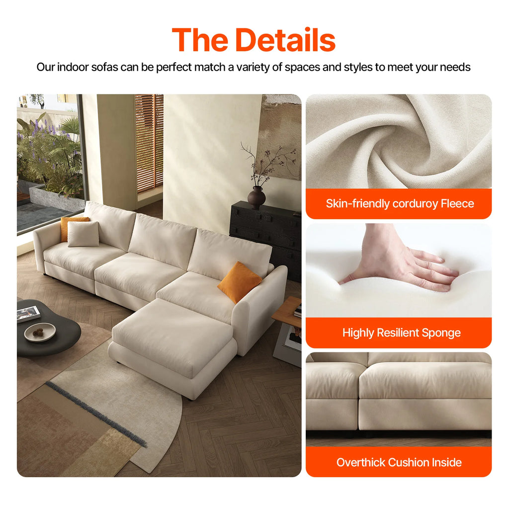 Cloud 108.2'' Modern U-Shaped Sectional Sofa – 4-Seater Convertible