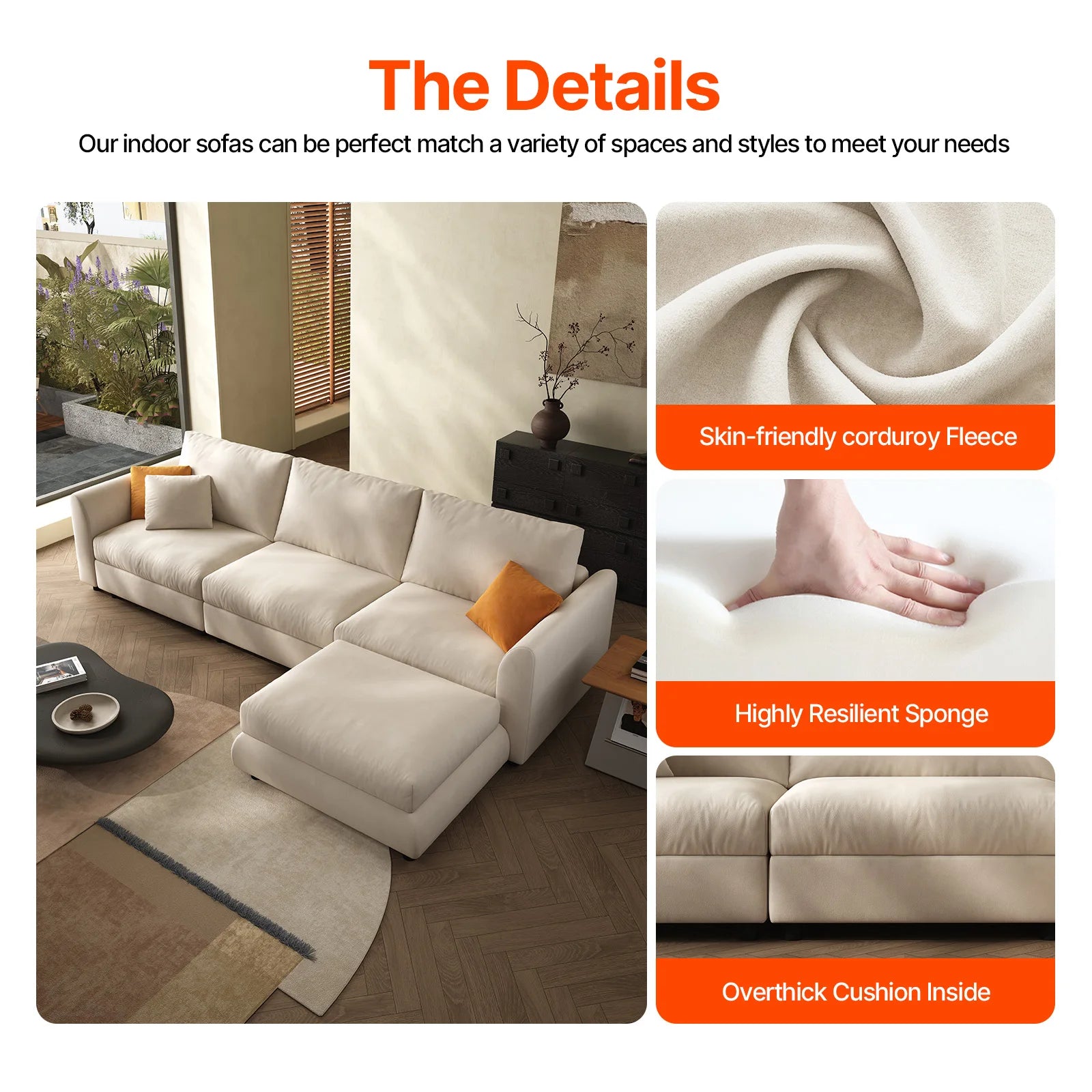 Cloud 108.2'' Modern U-Shaped Sectional Sofa – 4-Seater Convertible