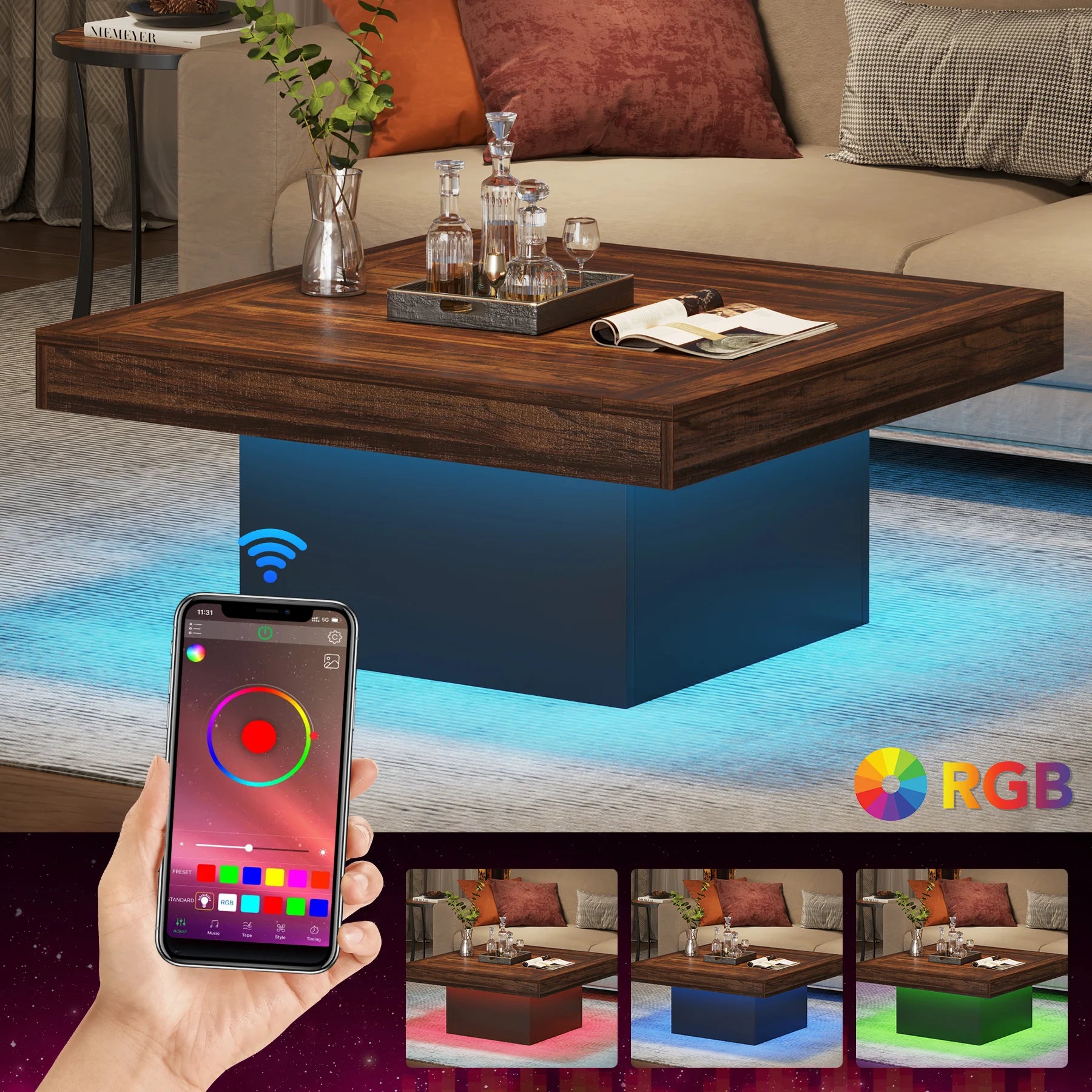 Rustic LED Coffee Table – Farmhouse Style & Modern Functionality